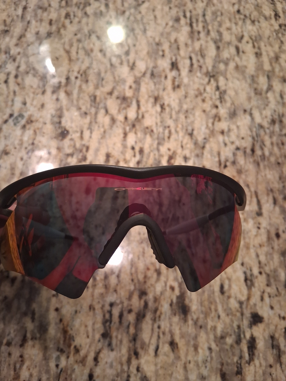 Oakley Men's Wrap Sunglasses - Black Frame with Red/Purple Mirrored Lens